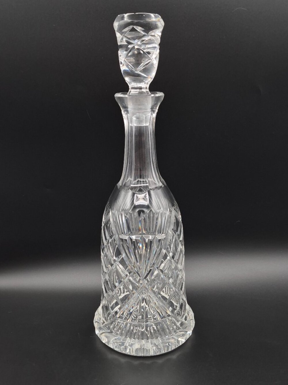 Lead Crystal Bell Shaped Decanter w Etched Stopper & Base (Quality)